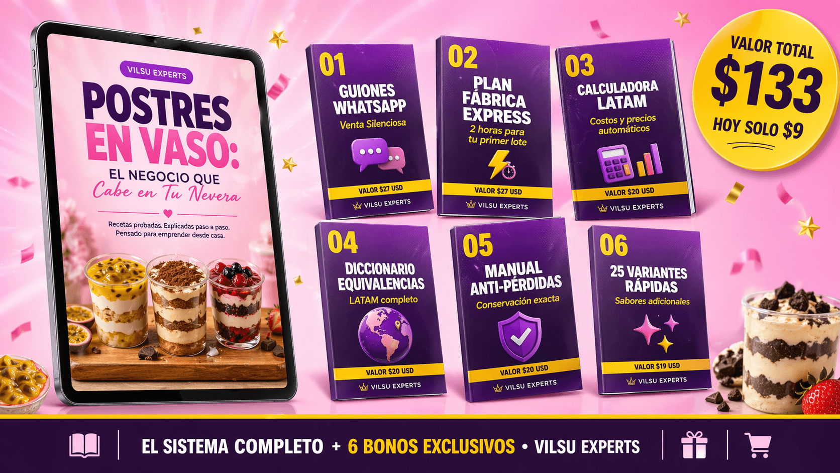 Producto completo Postres en Vaso con todos los bonos incluidos
